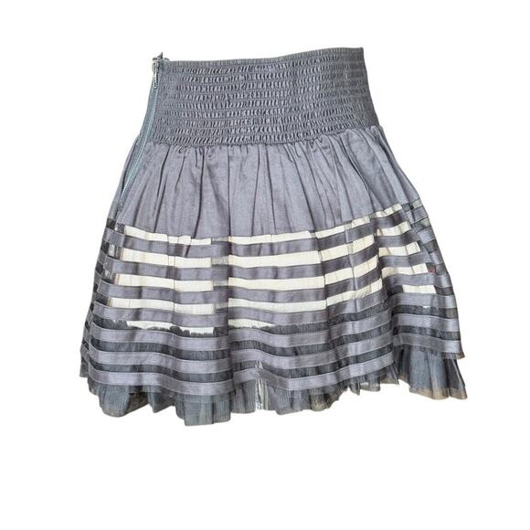Free People Striped Tiered Tulle Mini Skirt Black Cream Lined Coquette Style 6 - Picture 5 of 10